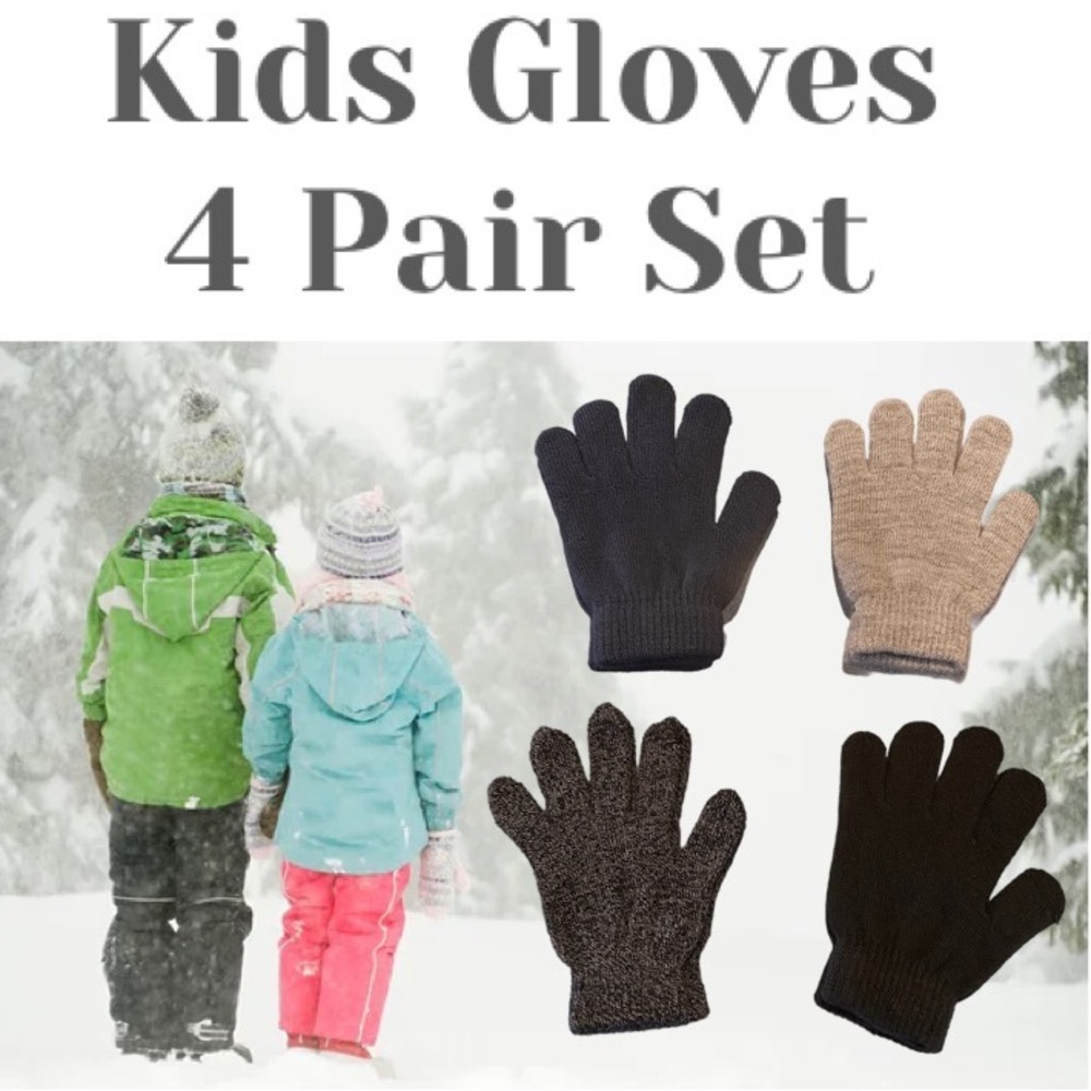 Kids Winter Gloves Set Unisex Boys Girls One Size Fits Most Magic Stretch Gloves